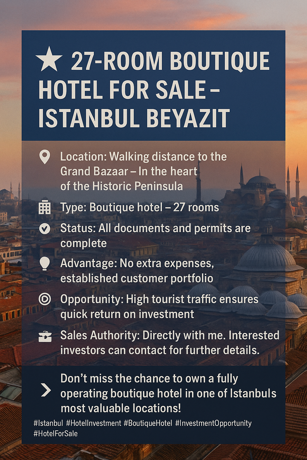 Boetiekhotel te Koop in Istanbul Beyazıt – Toplocatie met Hoge Potentie